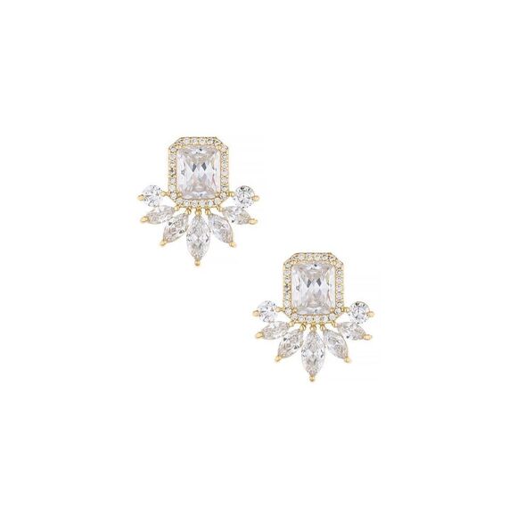 Ettika Women's 18k Gold Plated Cubic Zirconia Shine Crystal Stud Earrings NWT - Picture 2 of 6